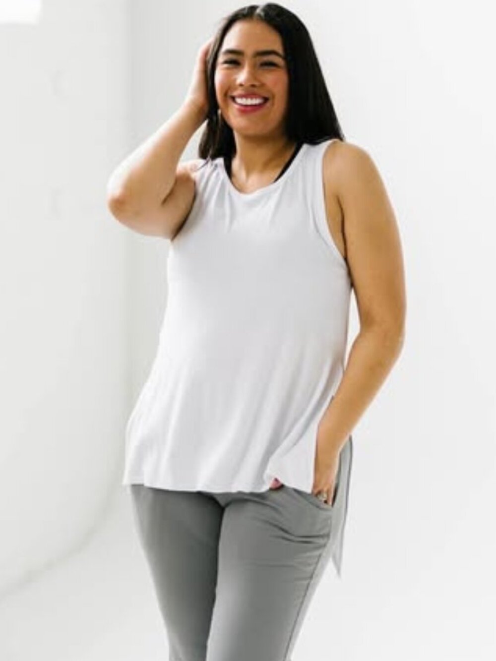 ZYIA White Long Finesse Slit Tank, NWT